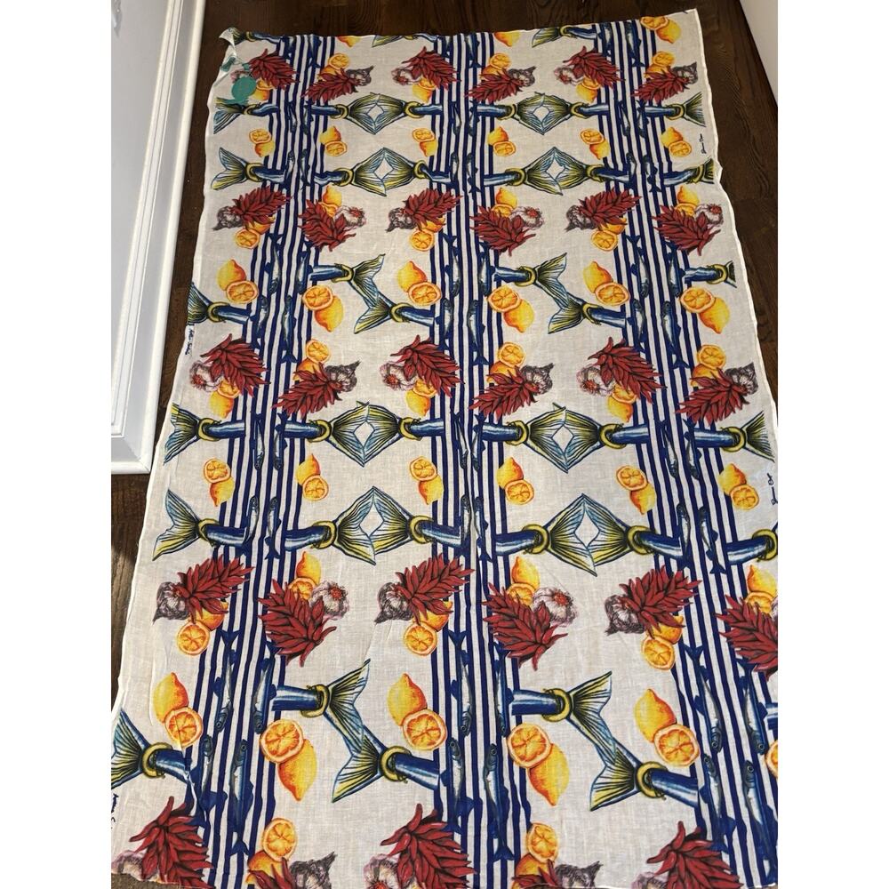 NWT Cotton Giacomo Cirque Long Scarf, Fish, Lemons